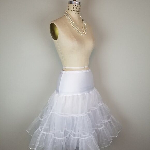 Vintage Style White Sheer Ruffled Petticoat Crinoline 2 Layers Lined * Small - Picture 5 of 8